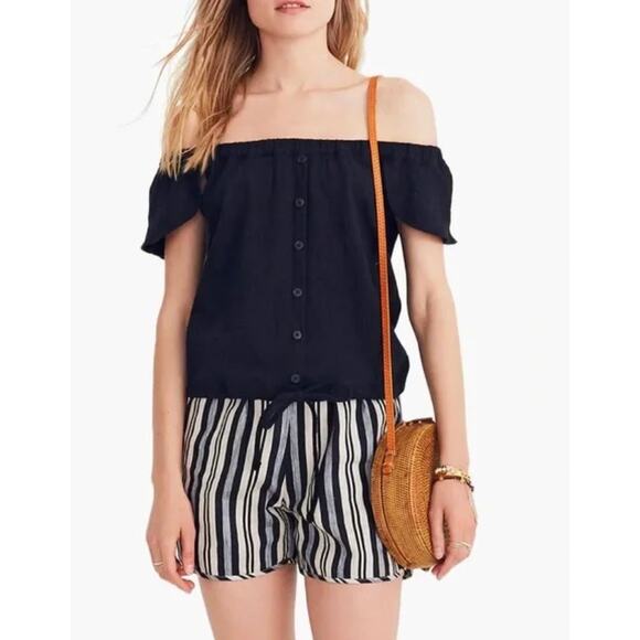 Madewell Black Texture & Thread Off-the-Shoulder Top - Picture 1 of 2